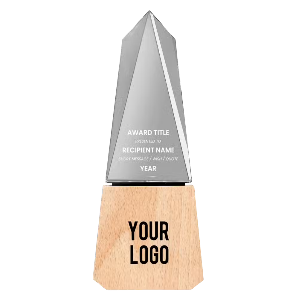 Crystal Obelisk Trophy with Wooden Base