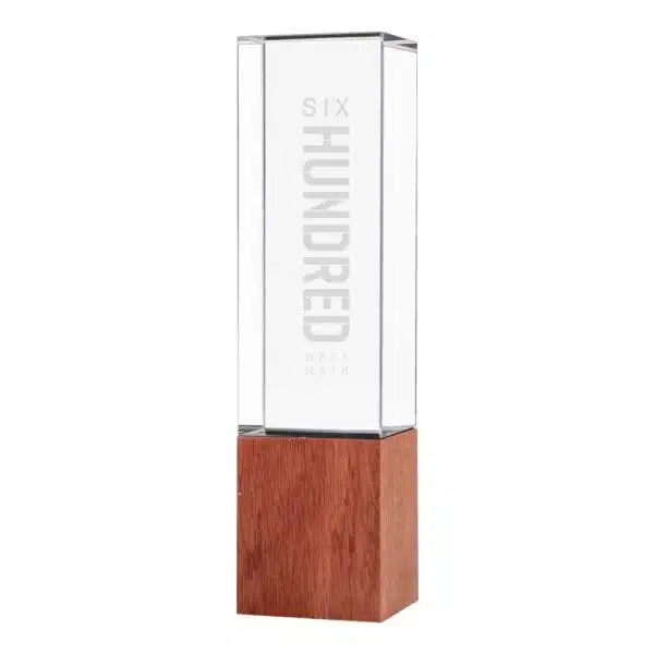 Cuboid Crystal Award with Wooden Base