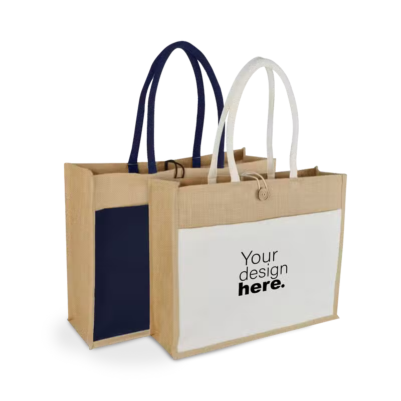 Jute Bag With Canvas Pocket.