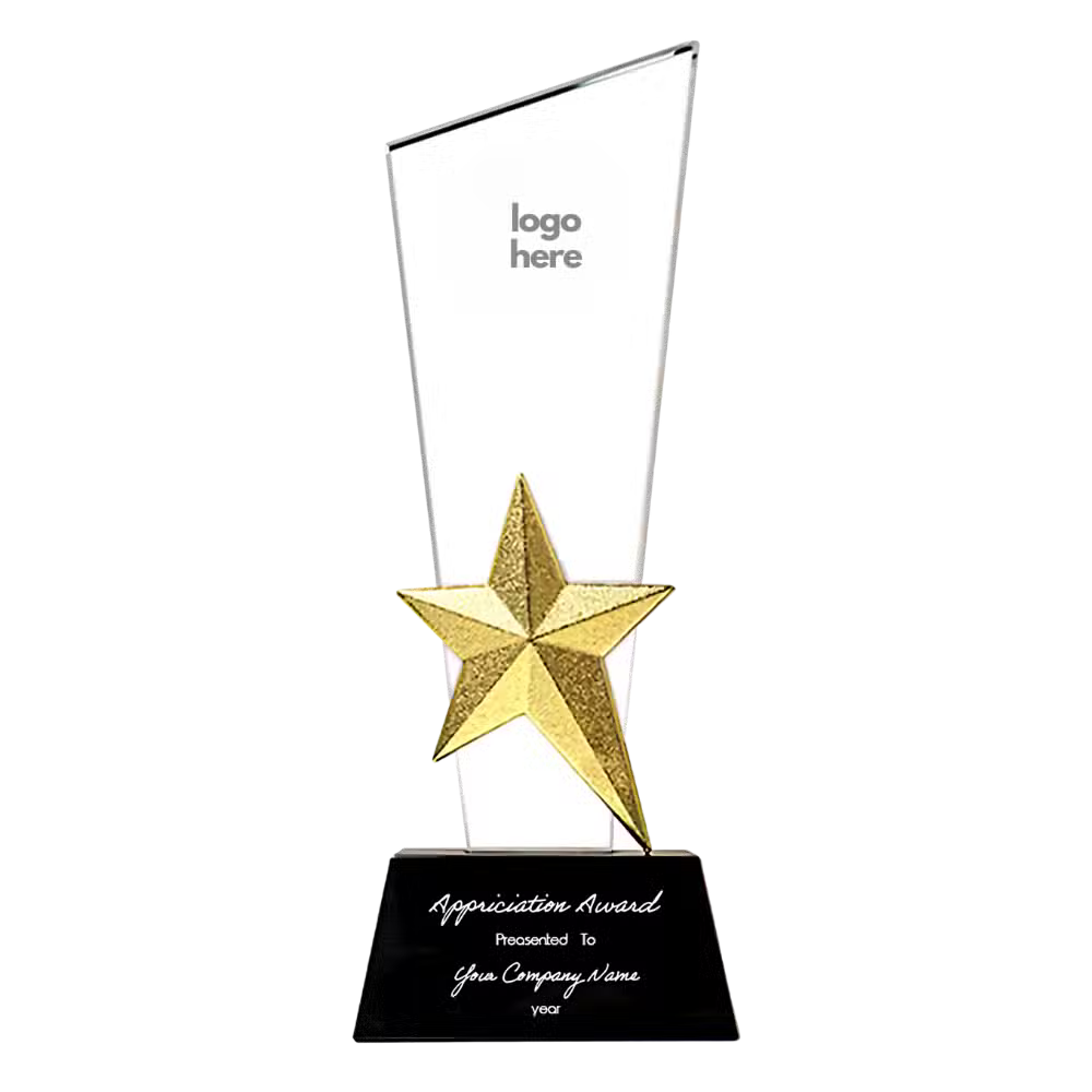 Crystal Trophy with Metal Star