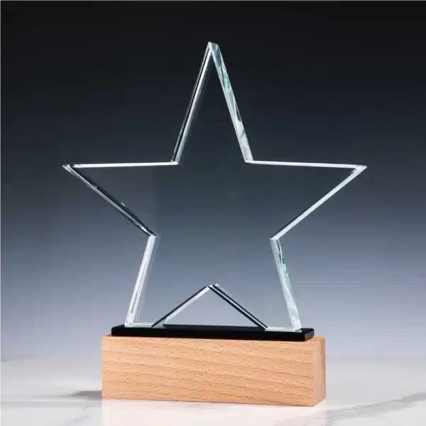 Premium Star Crystal Trophy with Wooden Base.