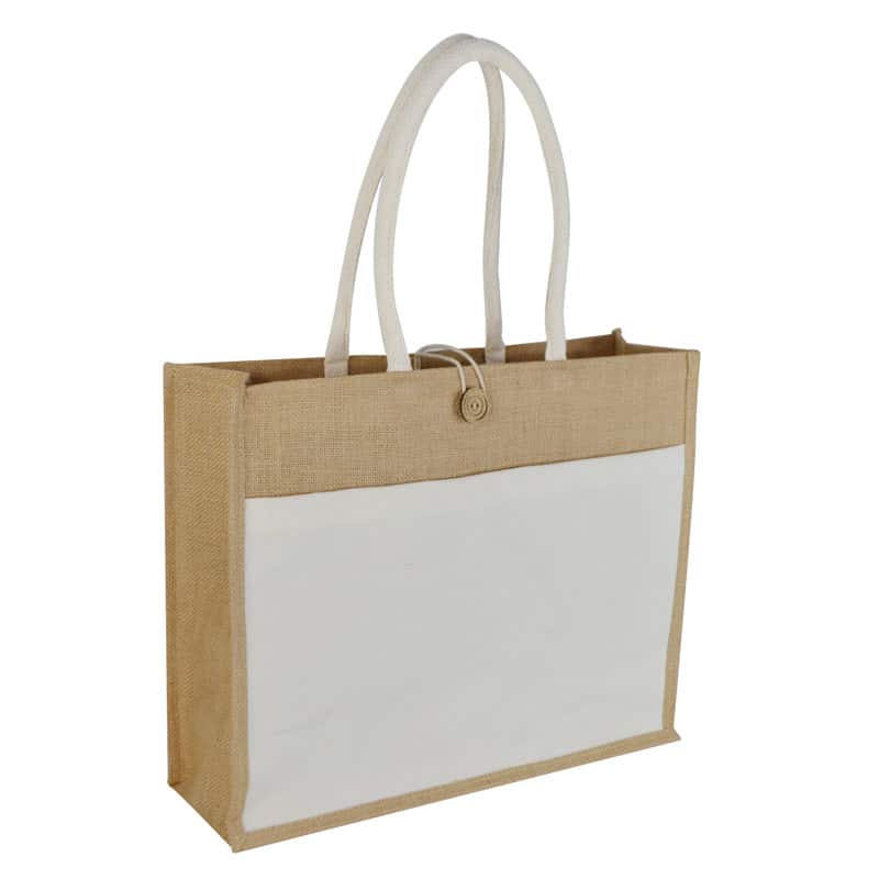 Jute Bag With Canvas Pocket.