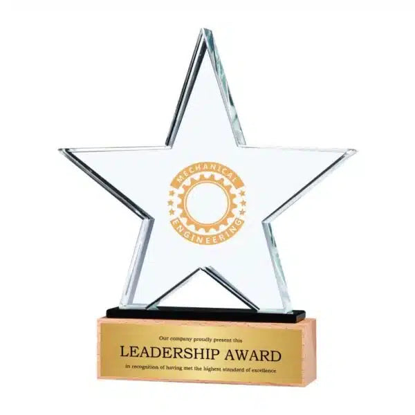 Premium Star Crystal Trophy with Wooden Base