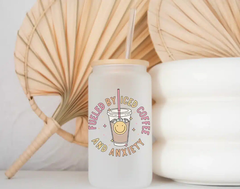 Frosted Glass Bottle with Straw.