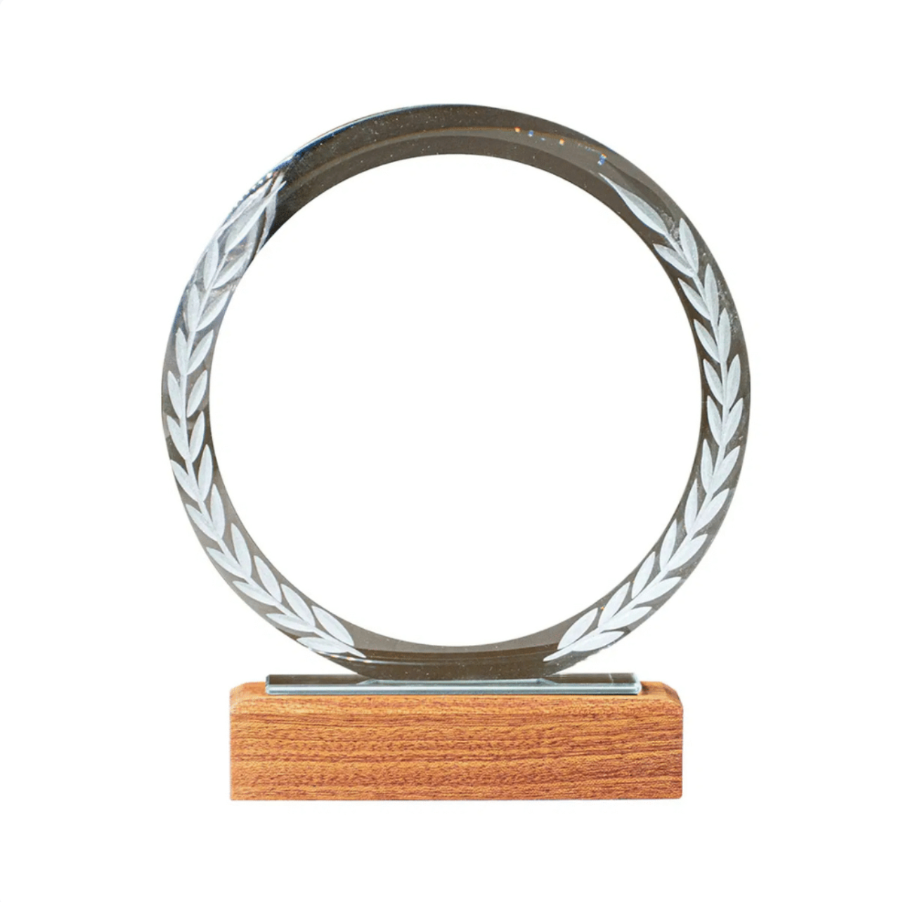 Premium Crystal Laurel Circle Trophy – Wooden Base