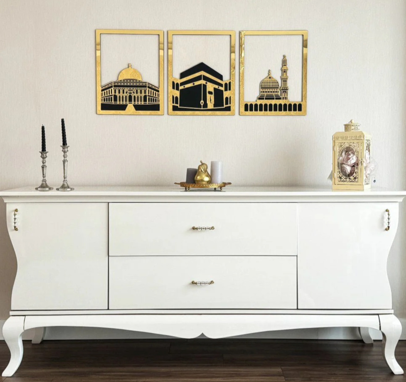 Masjid Al-Haram (Kaaba), Masjid An-Nabawi, Masjid Al Aqsa | Islamic Wall Decoration Set.