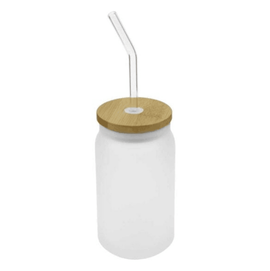 Frosted Glass Bottle with Straw.