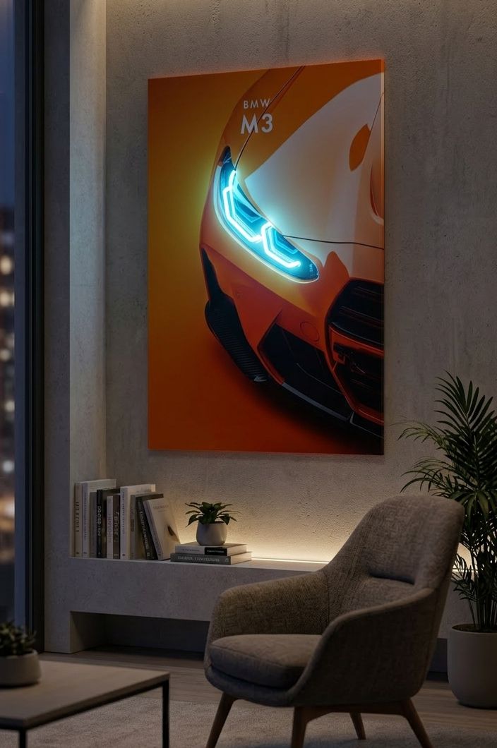 BMW M3 Premium Neon Glow Wall Art