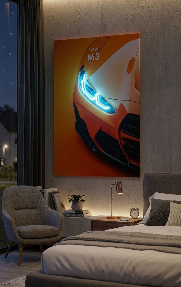BMW M3 Premium Neon Glow Wall Art
