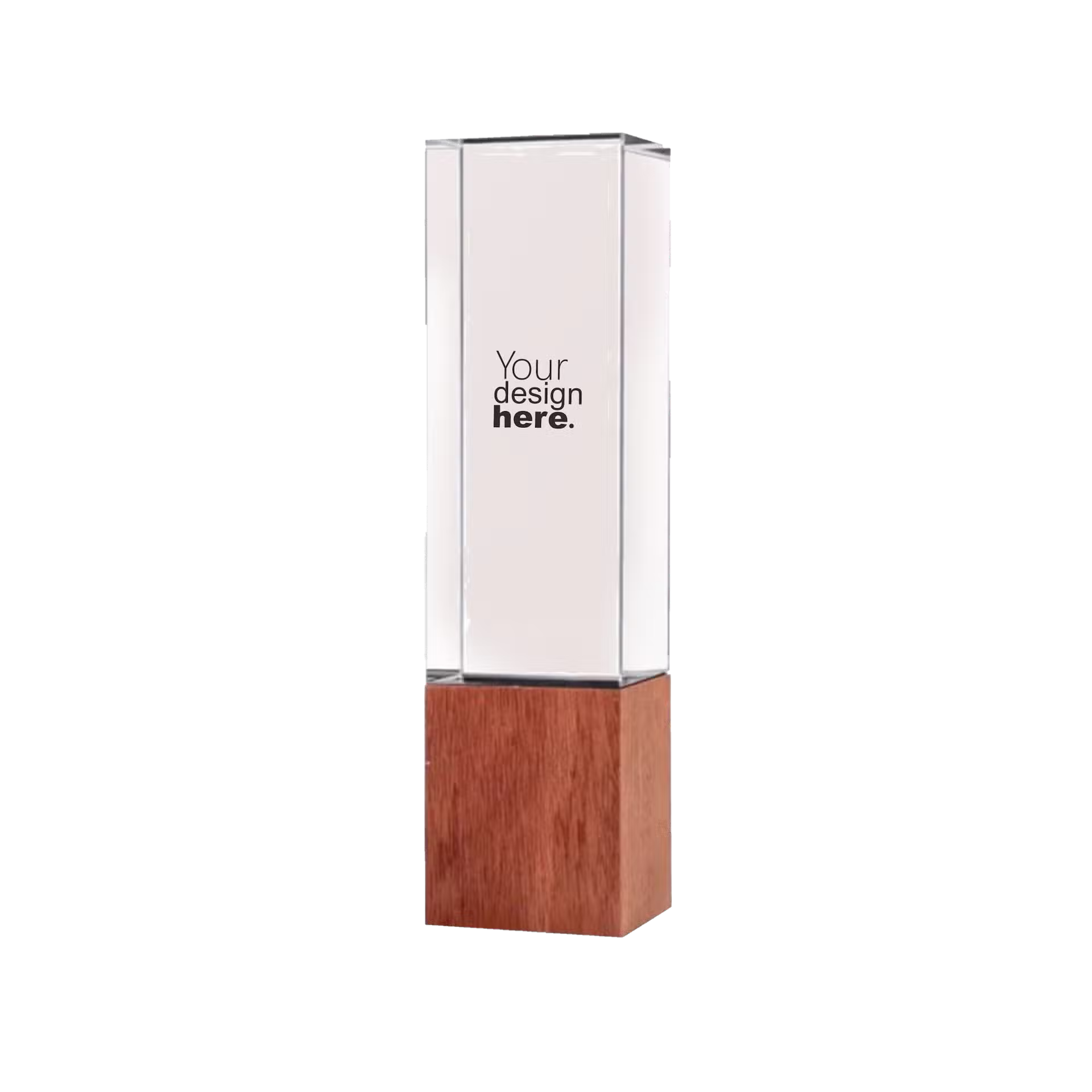 Cuboid Crystal Award with Wooden Base