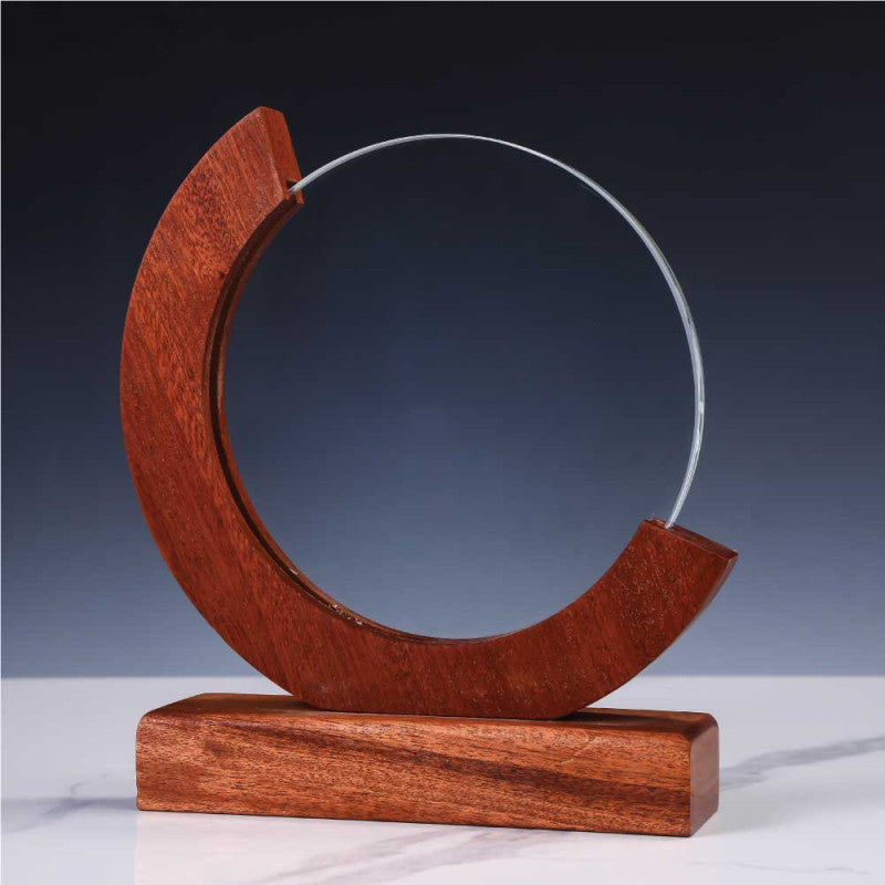 Round Moon Crystal Awards with Wooden Base – trophies