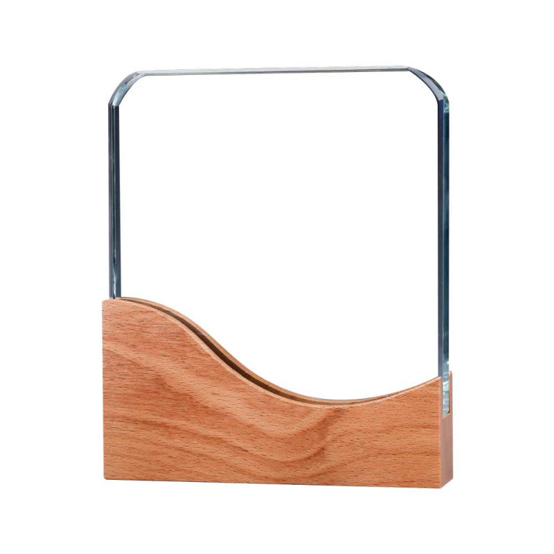Square Crystal Awards with Wooden Base.