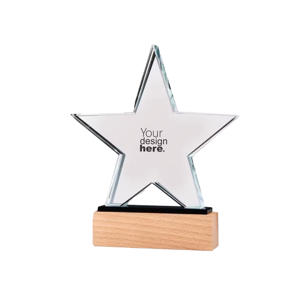 Premium Star Crystal Trophy with Wooden Base.